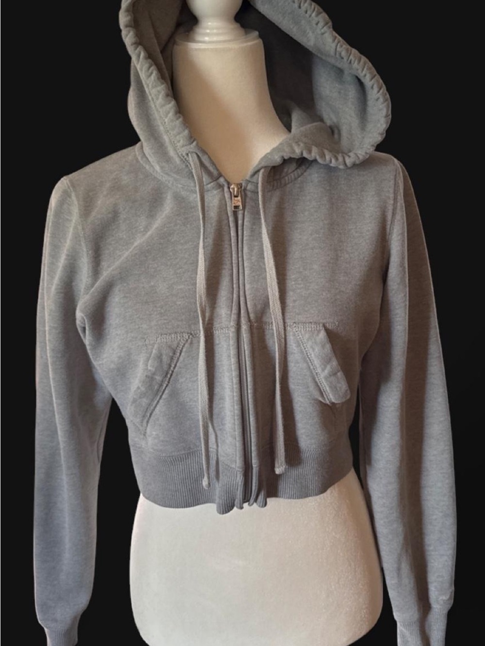 Hollister Women's Gray Zip-Up Cropped Hoodie